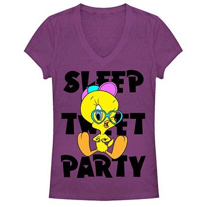 Looney Tunes Tweety Agenda Purple Juniors V Neck T-Shirt