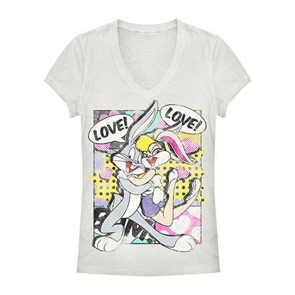 Looney Tunes Dot Love White Juniors V Neck T-Shirt