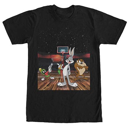 Looney Tunes Basketball In Space Black T-Shirt