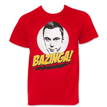 Men's Red Sheldon Big Bang Theory Bazinga Tee Shirt