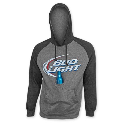 Bud Light Men's Grey Beer Pouch Raglan Sleeve Hoodie