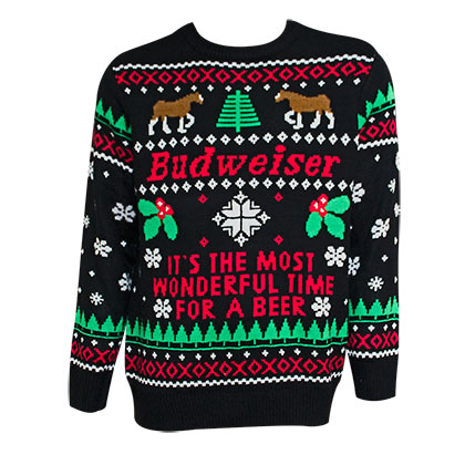 Budweiser Most Wonderful Time For Beer Xmas Black Ugly Christmas Sweater