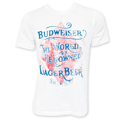 Budweiser Men's White World Renowned Vintage T-Shirt