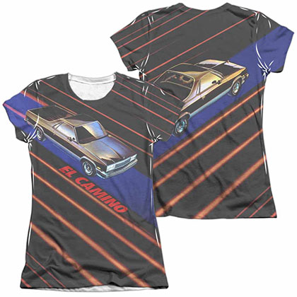 Chevy Laser Camino White 2-Sided Juniors Sublimation T-Shirt