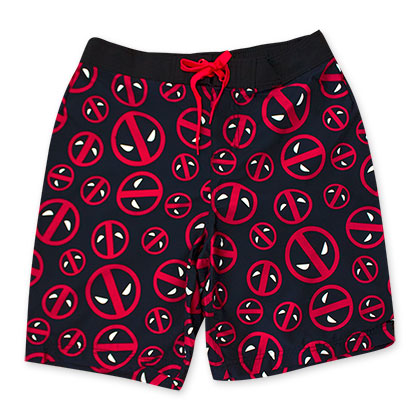 Deadpool Men's Black All Over Logo Print Swim Shorts
