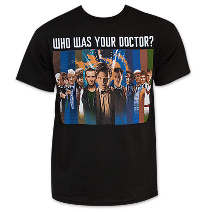 Black Dr. Who Men's Who Was Your Doctor Tee Shirt
