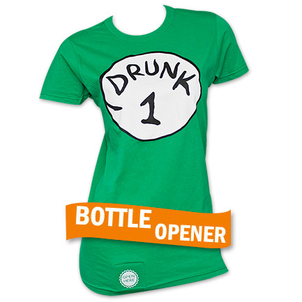 Drunk 1 Bottle Opener Womens Green Tee Shirt