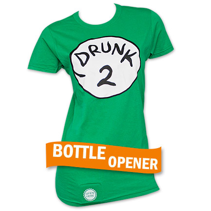 Drunk 2 Bottle Opener Womens Green Tee Shirt