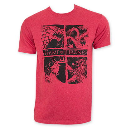 Game Of Thrones Heather Red Men's Four Paneled Tee Shirt