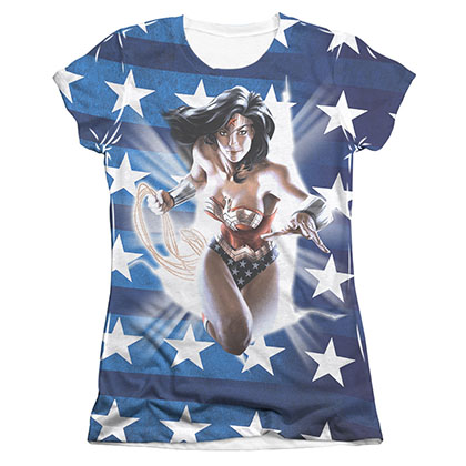Wonder Woman Ripped Flag Sublimation Juniors T-Shirt