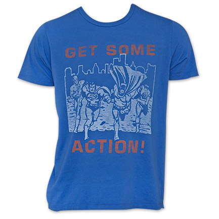 Men's Blue Junk Food Justice League Get Some Action T-Shirt