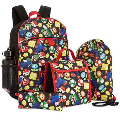 Super Mario Bros. 5 Piece Backpack Lunch Kit