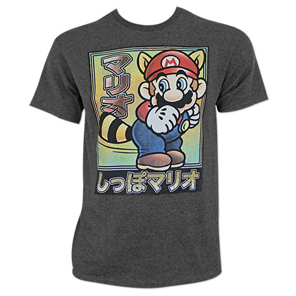 Nintendo Men's Gray Mario Japanese Raccoon Suit Tee Shirt
