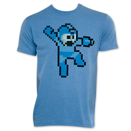 Mega Man Nintendo 8-Bit Blue Pixelated Tee Shirt