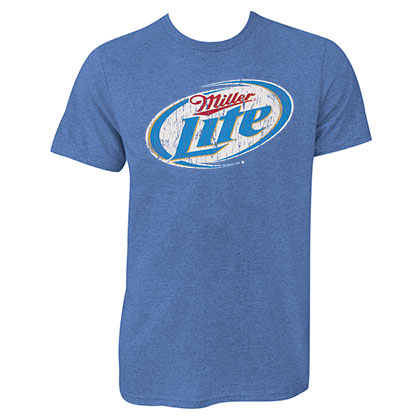 Miller Lite Distressed Logo Heather Blue Graphic T Shirt