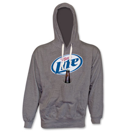 Miller Lite Beer New Logo Pouch Hooded Sweat Shirt - Grey