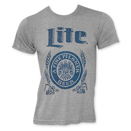 Miller Lite Grey Men's Blue Logo T-Shirt