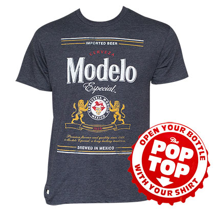 Men's Cotton Blend Modelo Text Label Pop Top Bottle Opener T-Shirt