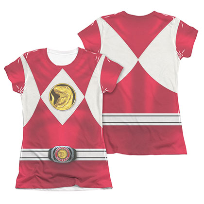 Power Rangers Emblem Costume Red Sublimation Juniors T-Shirt
