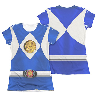 Power Rangers Emblem Costume Blue Sublimation Juniors Tee Shirt