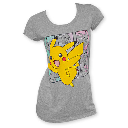 Pokemon Grey Women's Pikachu Boxes Tee Shirt