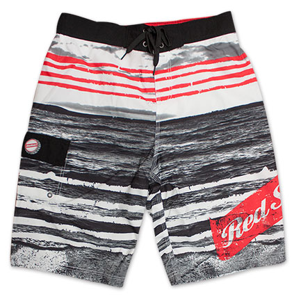 Red Stripe Distressed Lines Swim Trunks Boardshorts