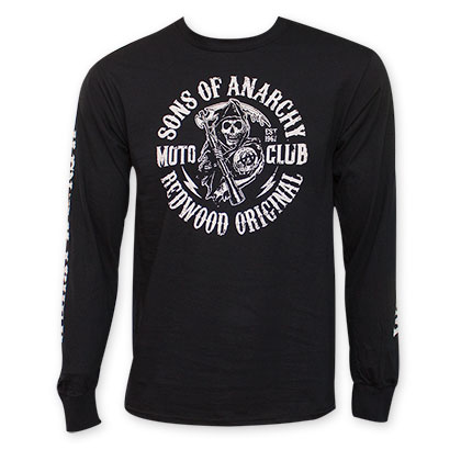 Sons Of Anarchy Long Sleeved Moto Club Reaper Crew Black Shirt