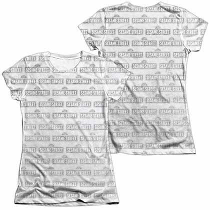Sesame Street BW Pattern  White 2-Sided Juniors Sublimation T-Shirt