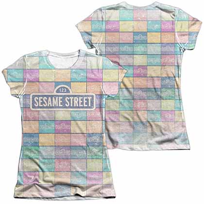 Sesame Street Color Block  White 2-Sided Juniors Sublimation T-Shirt