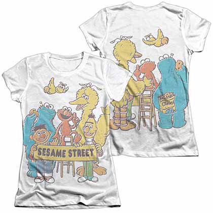 Sesame Street Block Party  White 2-Sided Juniors Sublimation T-Shirt