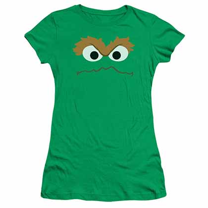 Sesame Street Oscar Face Green Juniors T-Shirt