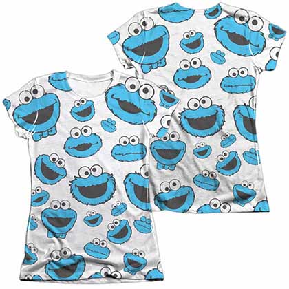 Sesame Street Cookie Face Pattern  White 2-Sided Juniors Sublimation T-Shirt