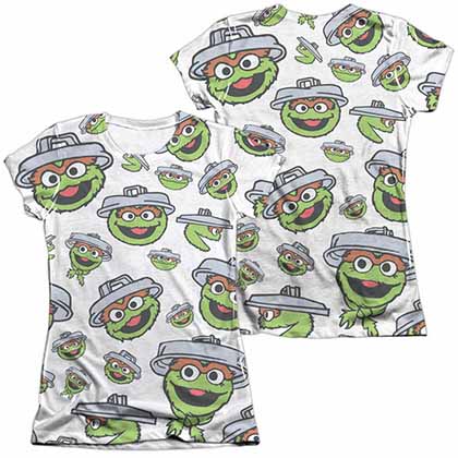 Sesame Street Oscar Face Pattern  White 2-Sided Juniors Sublimation T-Shirt