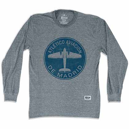 Atletico Madrid Round Plane Soccer Long Sleeve Gray T-Shirt