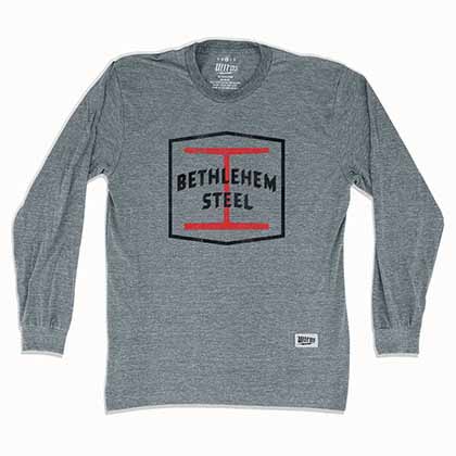 Bethlehem Steel Crest Soccer Long Sleeve Gray T-Shirt