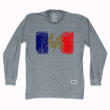 France Flag Vintage Soccer Long Sleeve Gray T-Shirt