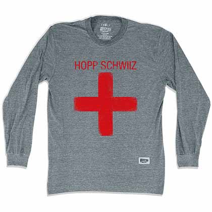 Hopp Schwiiz Cross Soccer Long Sleeve Gray T-Shirt