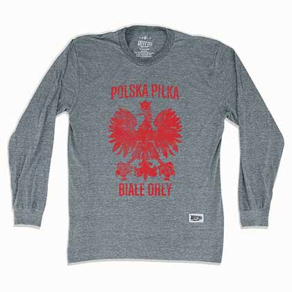 Poland Polska Pilka Soccer Long Sleeve Gray T-Shirt