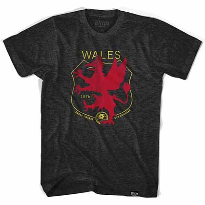 Wales Dragon Crest Soccer Black T-Shirt