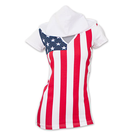 USA American Flag Women's Hooded T-Shirt