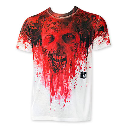 Walking Dead Sublimated Men's White Blood Zombie Tee Shirt