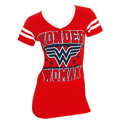 Wonder Woman Red Varsity V-Neck Women's Tee Shirt