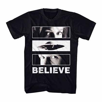 X-Files Believe UFO Eyes Black T-Shirt