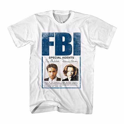 X-Files Mulder Scully Badge White T-Shirt