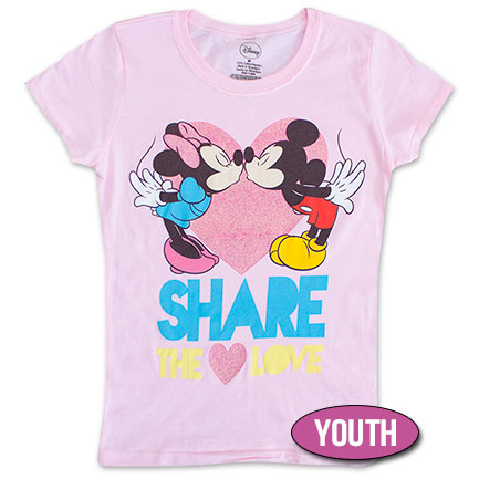 Disney Mickey &amp; Minnie Share The Love Youth Girls 7-16 TShirt - Pink