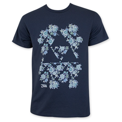 Nintendo Navy Blue Floral Triforce Zelda Tee Shirt