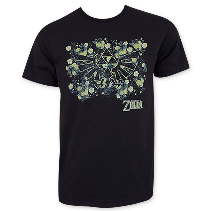 Nintendo Zelda Floral Print Black Tee Shirt