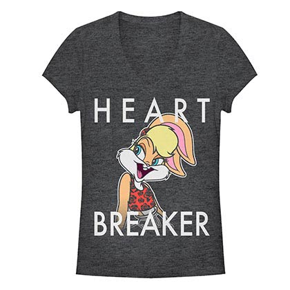 Looney Tunes Lola Bunny Heartbreaker Gray Juniors V Neck T-Shirt