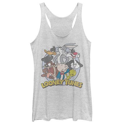 Looney Tunes Funny Group White Juniors Racerback Tank Top