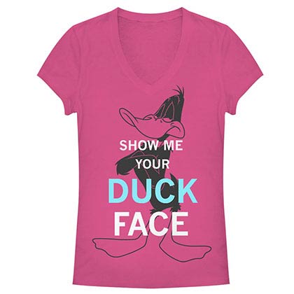 Looney Tunes Duck Pose Pink Juniors V Neck T-Shirt